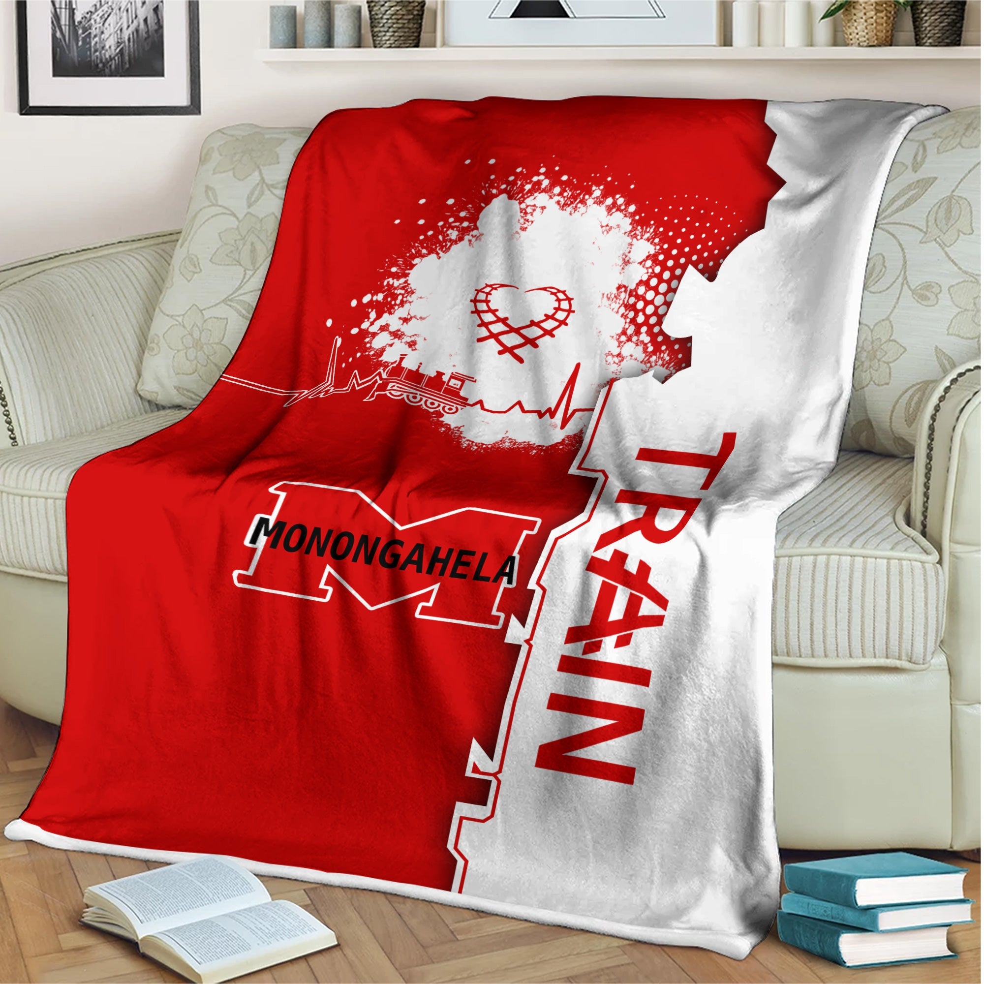 Railspirit Monongahela Railroad Blanket Engine Heartbeat and Track Love Style Blanket Gift Idea For Train Lovers