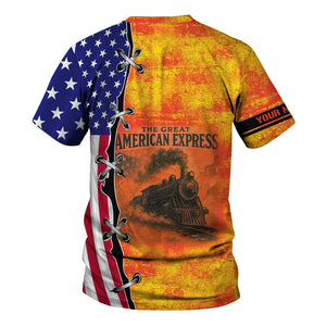 Railspirit Personalized Strasburg Railroad T-Shirt Retro American Express Train With USA Flag Shirt