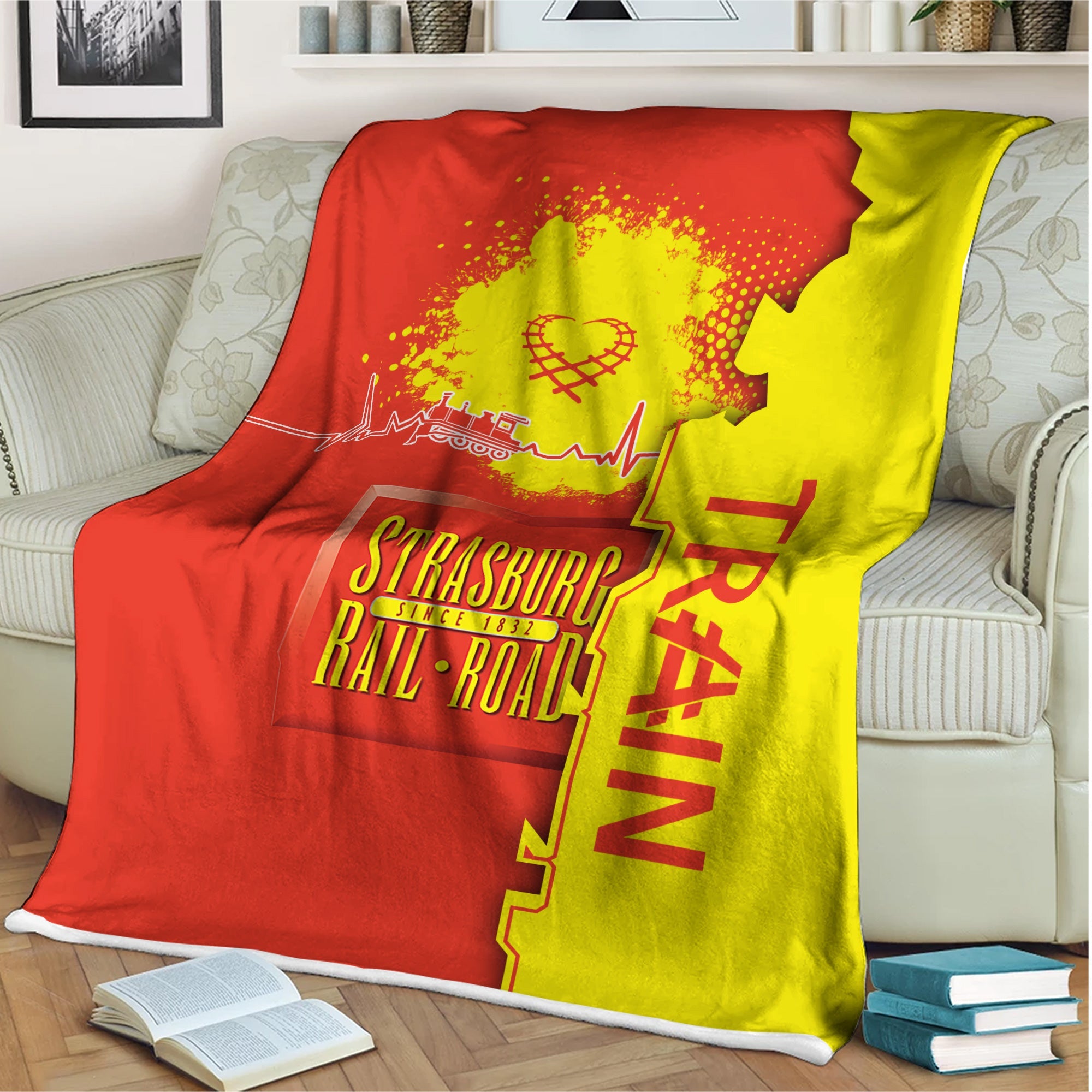 Railspirit Strasburg Railroad Blanket Engine Heartbeat and Track Love Style Blanket Gift Idea For Train Lovers