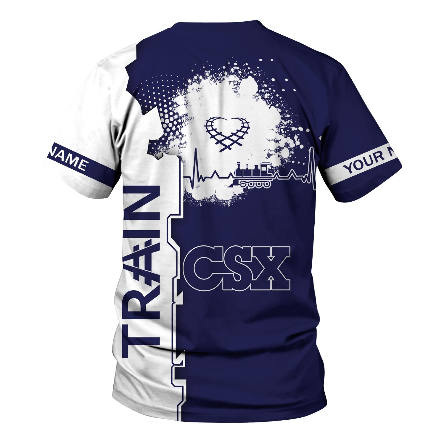 Railspirit Personalized CSX Transportation Railroad T-Shirt Engine Heartbeat and Track Love Style Shirt Gift Idea For Train Lovers