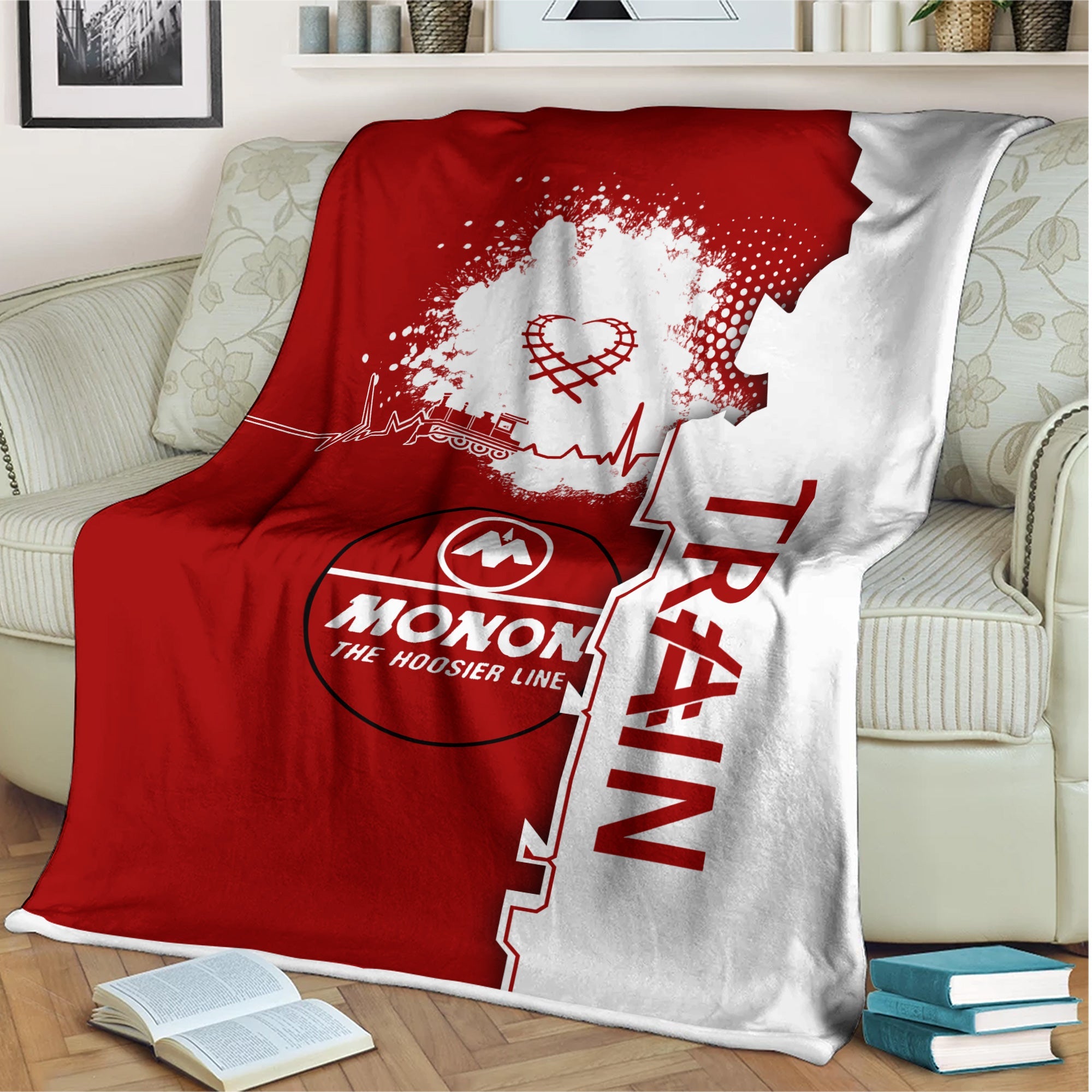 Railspirit Monon Railroad Blanket Engine Heartbeat and Track Love Style Blanket Gift Idea For Train Lovers