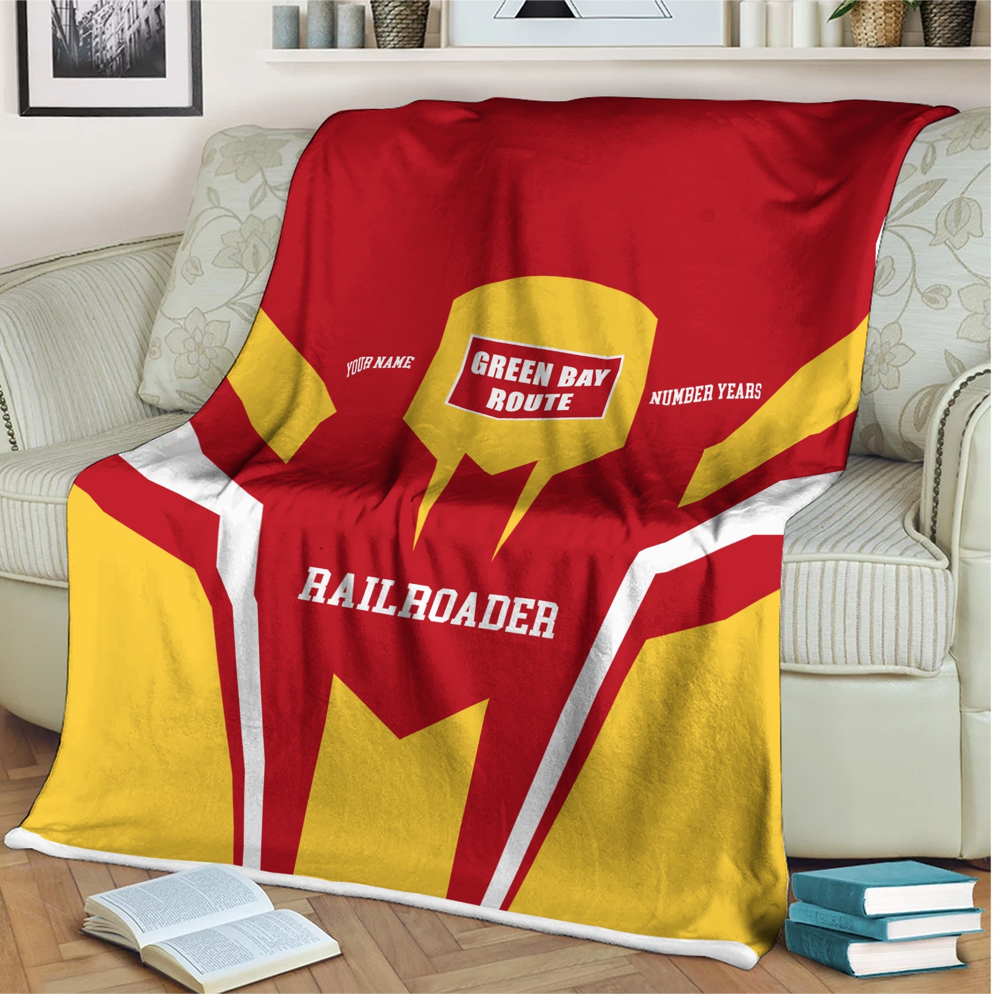 Railspirit Personalized Green Bay & Western Railroad Blanket Custom Year Railroader Gift Idea For Train Lover