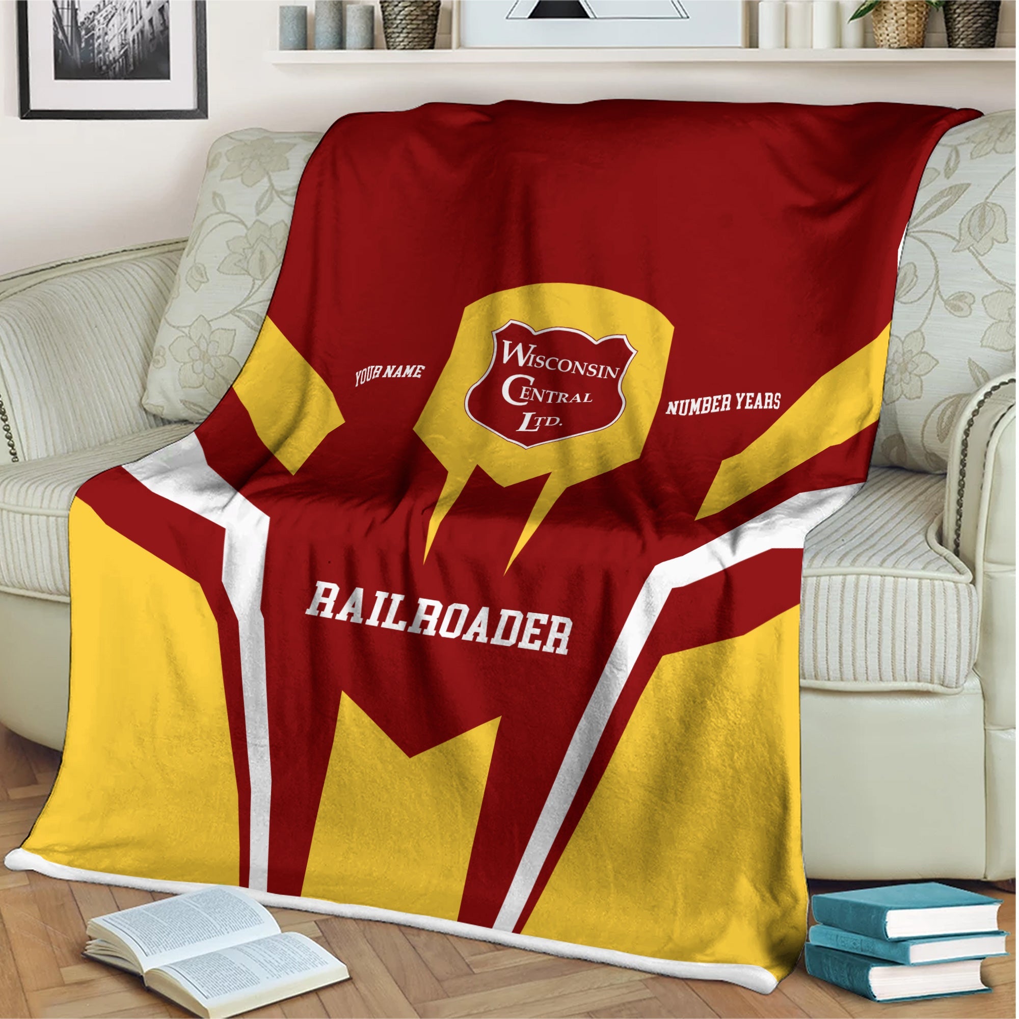 Railspirit Personalized Wisconsin Central Ltd Railroad Blanket Custom Year Railroader Gift Idea For Train Lover