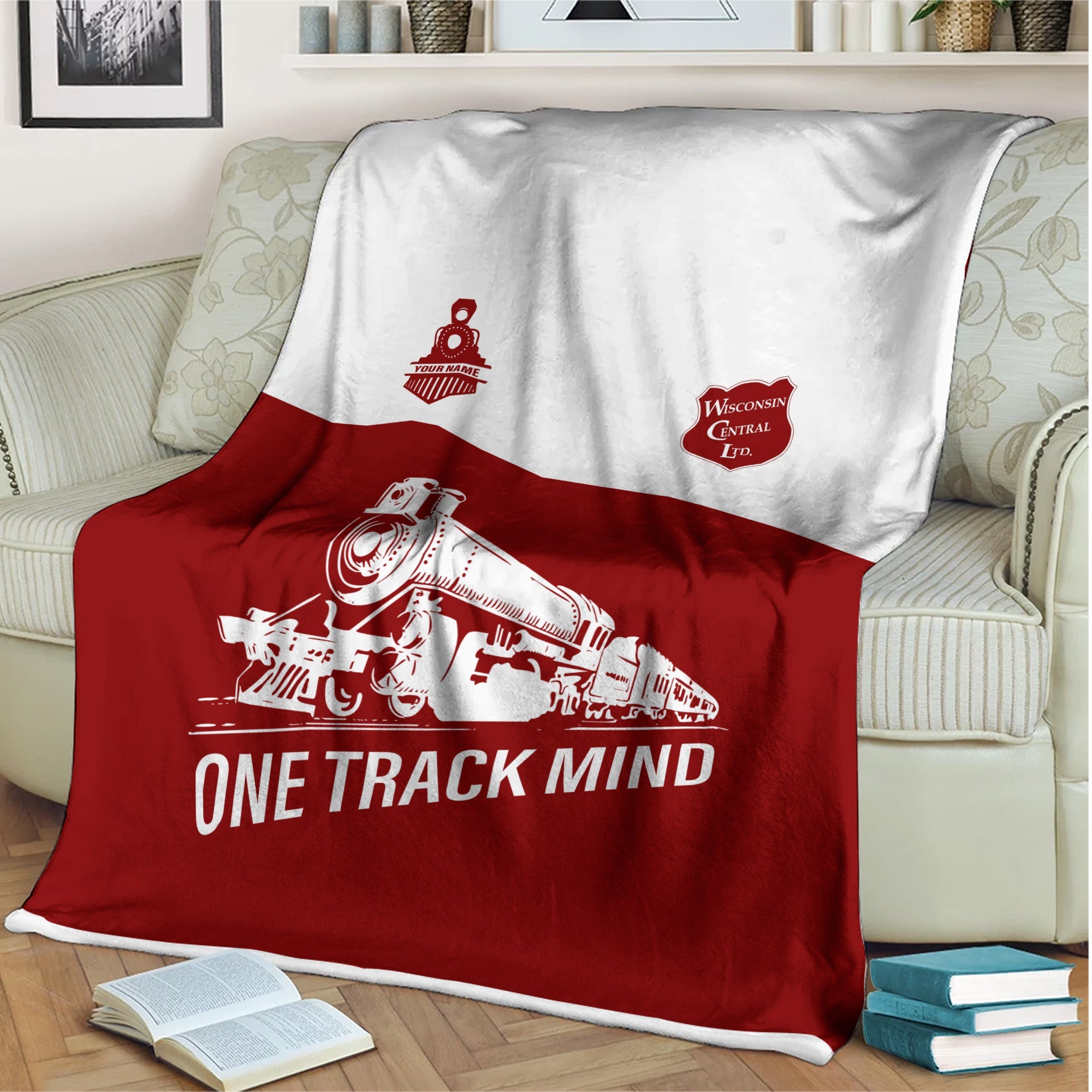 Railspirit Personalized Wisconsin Central Ltd Railroad Blanket One Track Mind Train Blanket Gift Idea For Train Lover