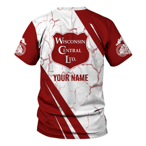 Railspirit Personalized Wisconsin Central Ltd Railroad T-Shirt Crackle Texture Style Shirt For Trackhead