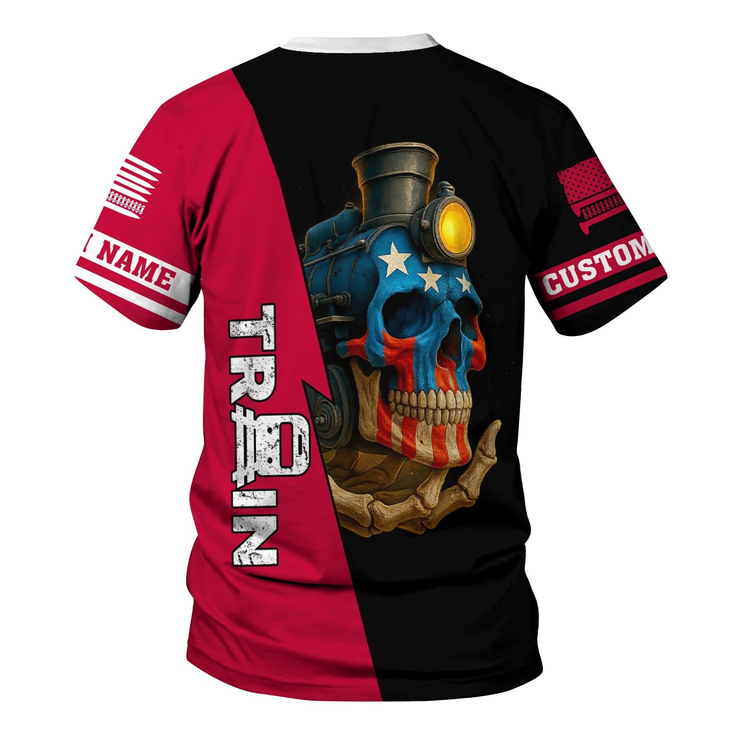 Railspirit Personalized Canadian Pacific Railroad T-Shirt Train Skull American Flag Shirt All Over Print