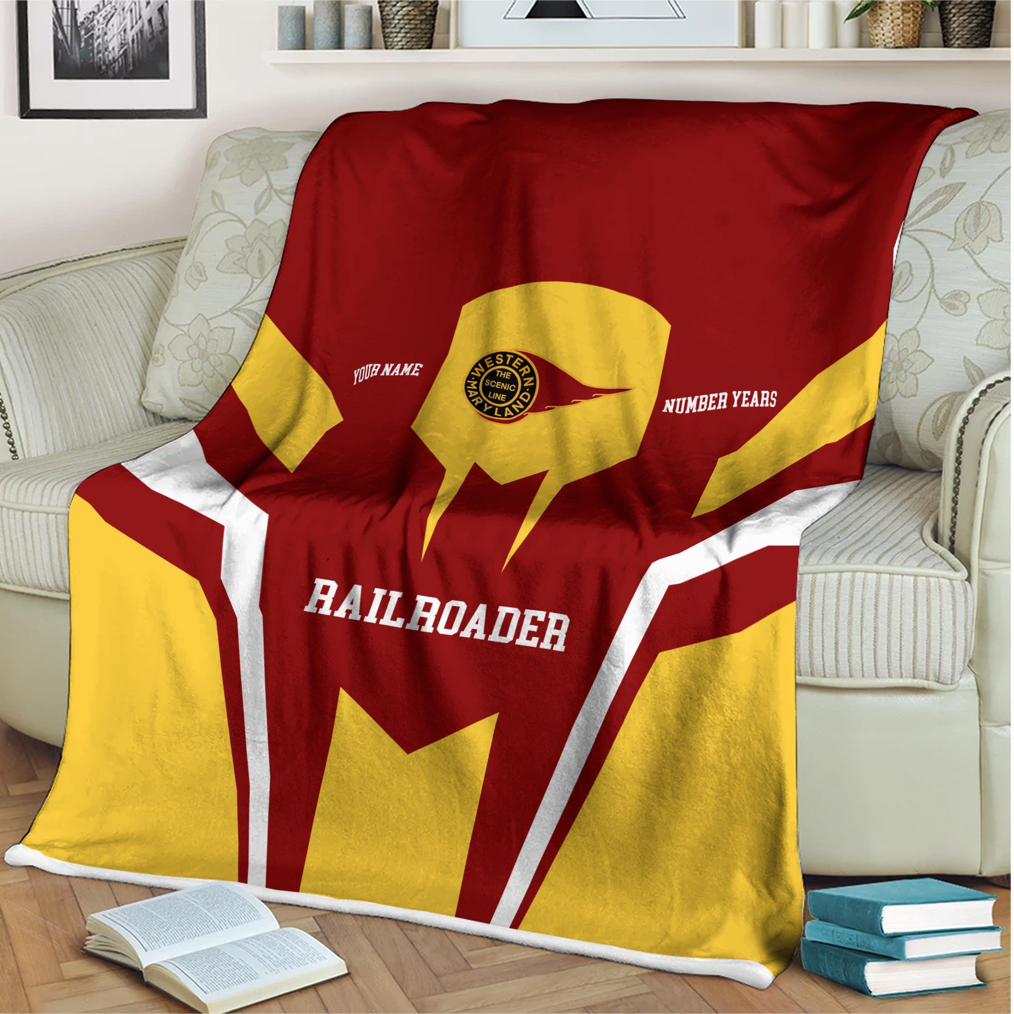 Railspirit Personalized Western Maryland Railway Blanket Custom Year Railroader Gift Idea For Train Lover