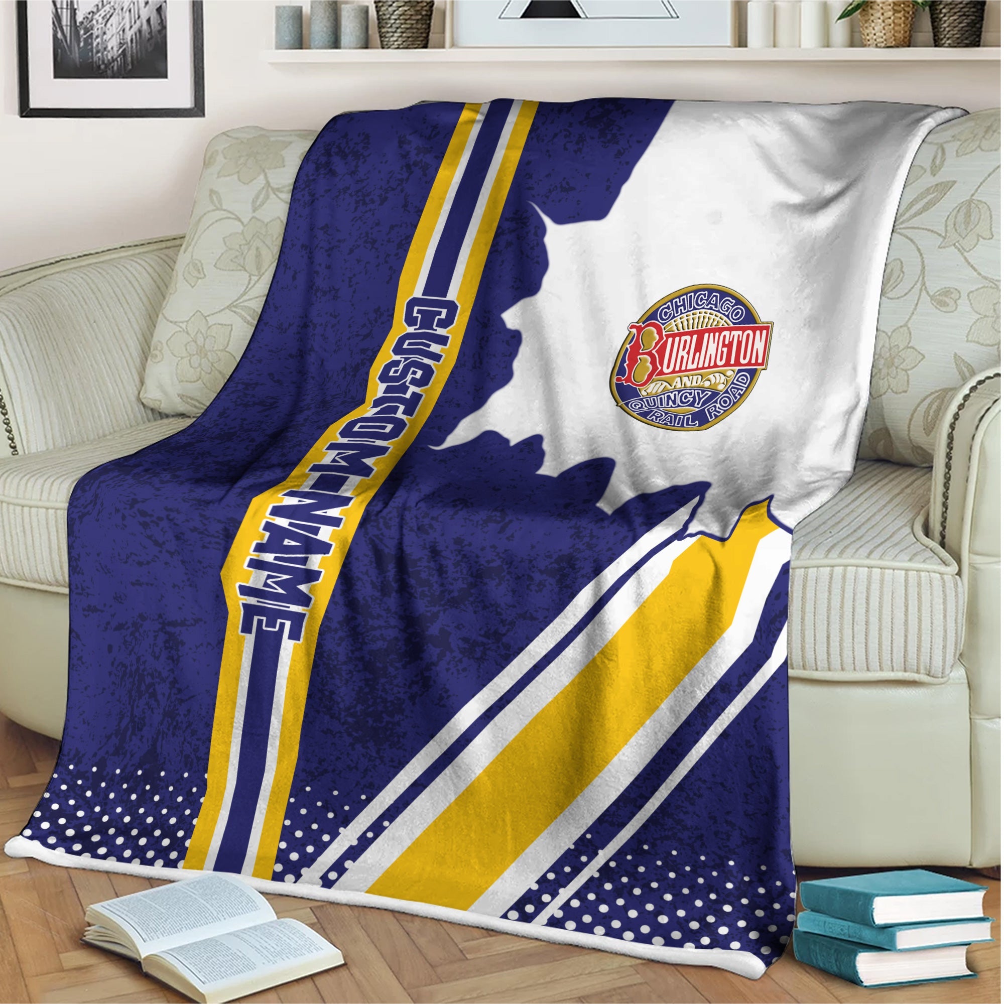 Railspirit Personalized Chicago, Burlington and Quincy Railroad Blanket Vintage All Over Printed Blanket
