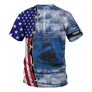 Railspirit Personalized Duluth, Winnipeg and Pacific Railway T-Shirt Retro American Express Train With USA Flag Shirt