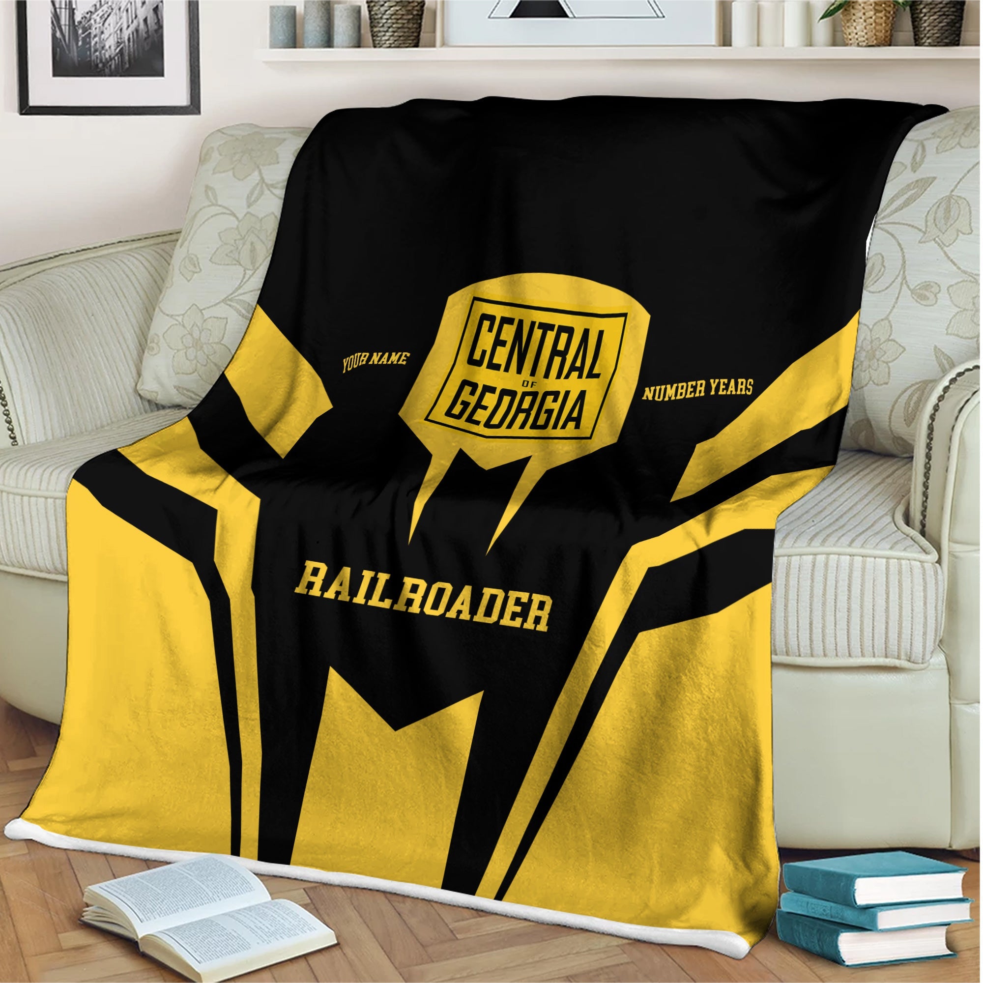 Railspirit Personalized Central of Georgia Railway Blanket Custom Year Railroader Gift Idea For Train Lover