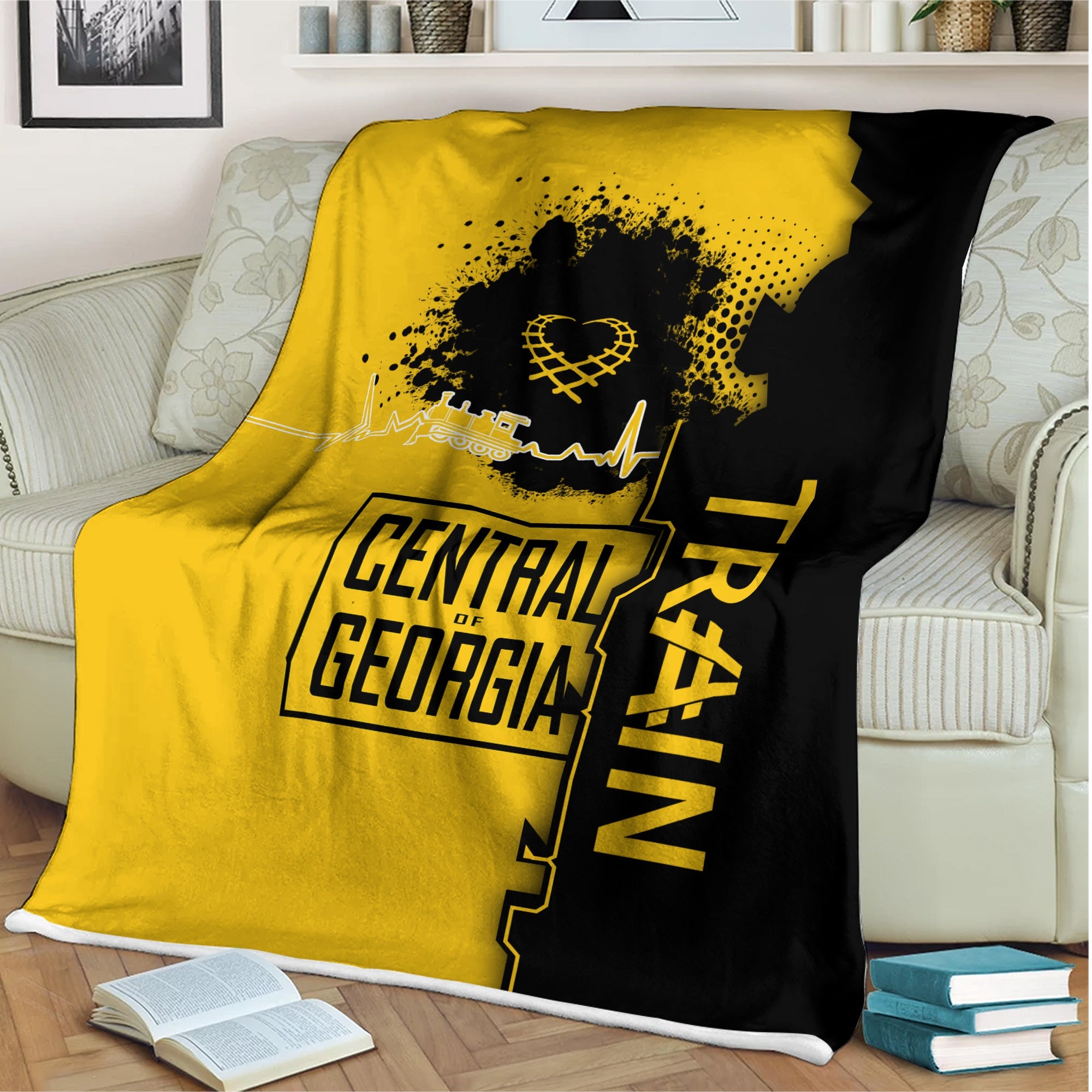Railspirit Central of Georgia Railway Blanket Engine Heartbeat and Track Love Style Blanket Gift Idea For Train Lovers