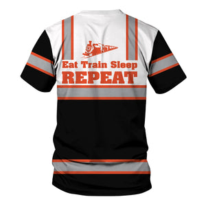 Railspirit Custom Name Texas and Pacific Railway T Shirt Eat Train Sleep Repeat Printed Train Shirt