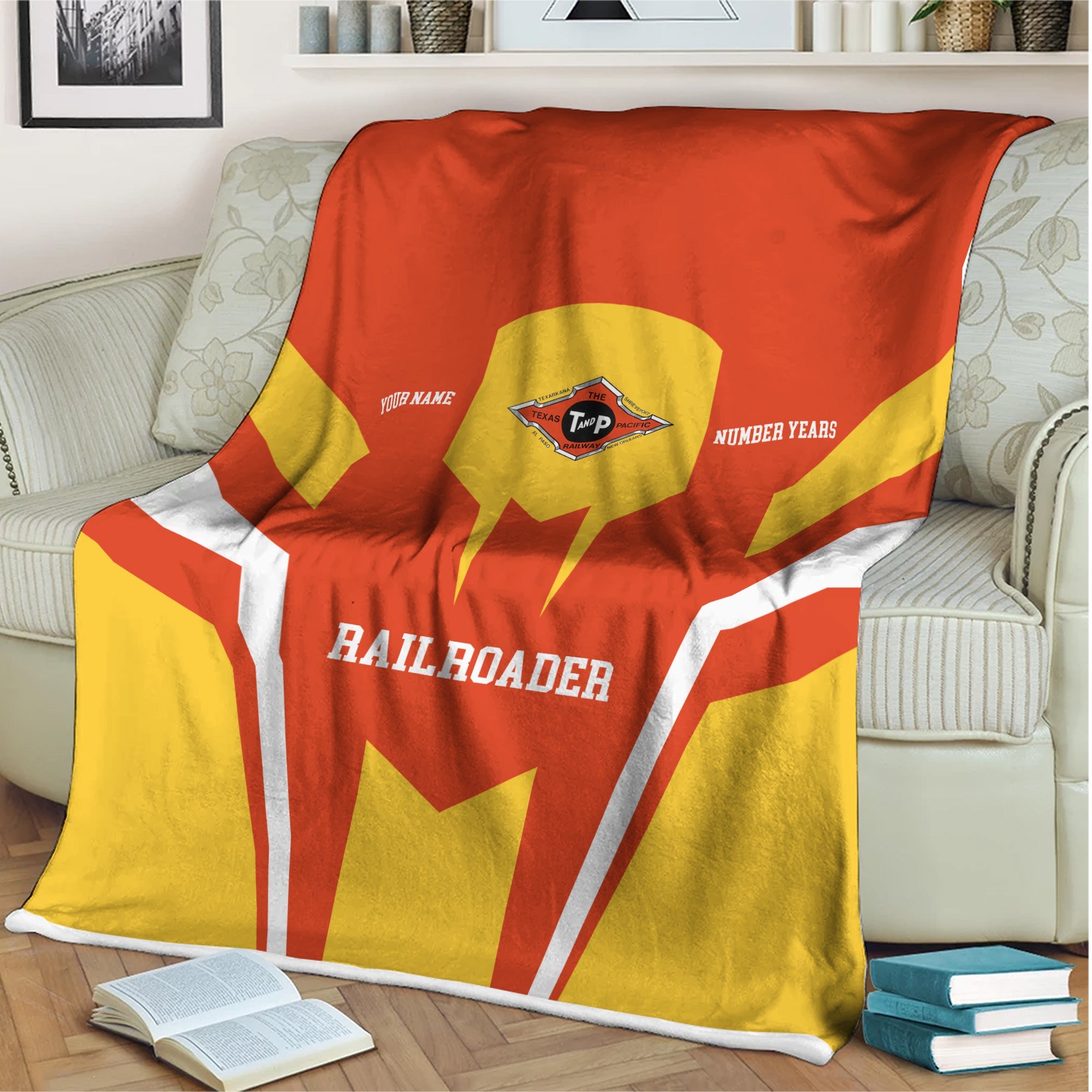 Railspirit Personalized Texas and Pacific Railway Blanket Custom Year Railroader Gift Idea For Train Lover