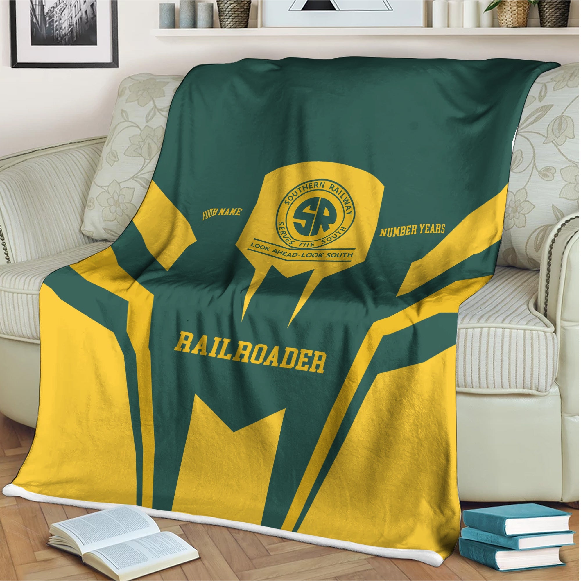 Railspirit Personalized Southern Railway U.S Blanket Custom Year Railroader SOU Gift Idea For Train Lover
