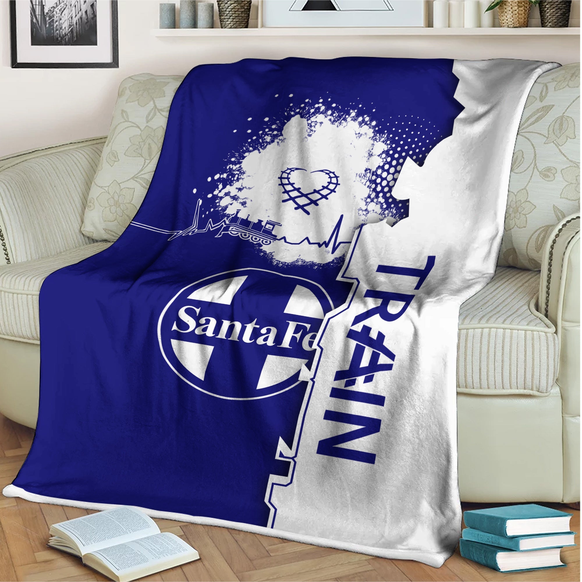 Railspirit Santa Fe Railway Blanket Engine Heartbeat and Track Love Style Atchison, Topeka and Santa Fe Railway Blanket Gift Idea For Train Lovers