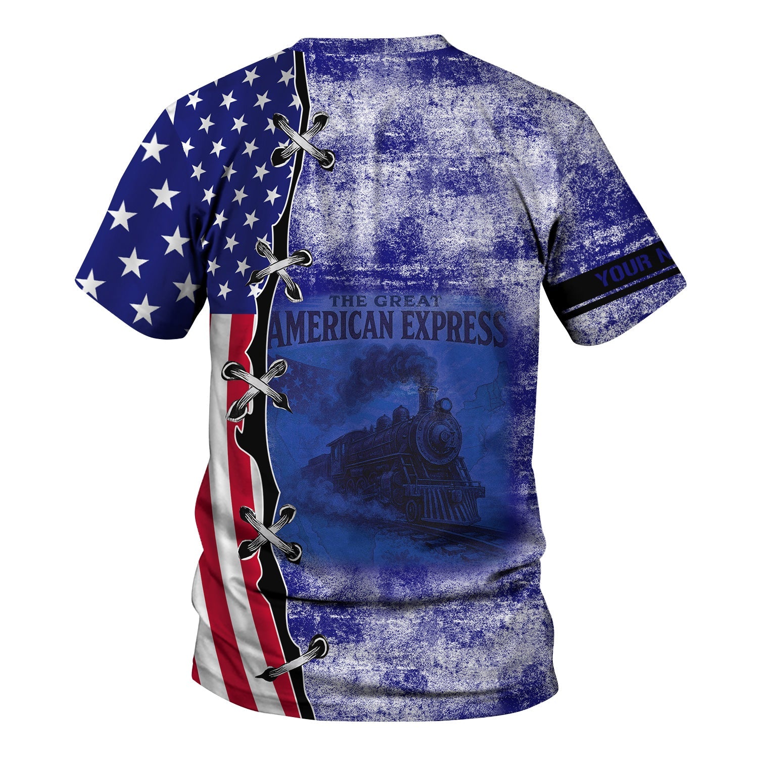 Railspirit Personalized Santa Fe Railway T-Shirt Retro American Express Train With USA Flag Atchison, Topeka and Santa Fe Railway Shirt