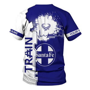 Railspirit Personalized Santa Fe Railway T-Shirt Engine Heartbeat and Track Love Style Atchison, Topeka and Santa Fe Railway Shirt