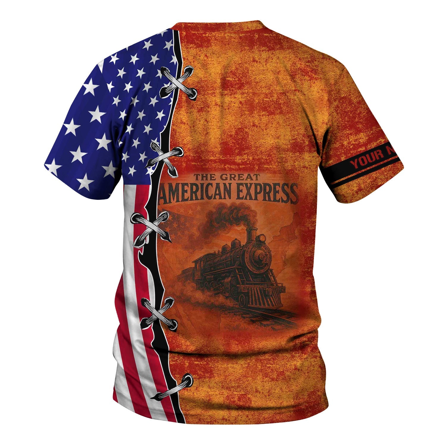 Railspirit Personalized Chicago South Shore and South Bend Railroad T-Shirt Retro American Express Train With USA Flag Shirt