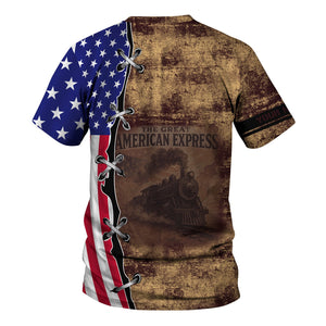Railspirit Personalized London, Midland and Scottish Railway T-Shirt Retro American Express Train With USA Flag Shirt