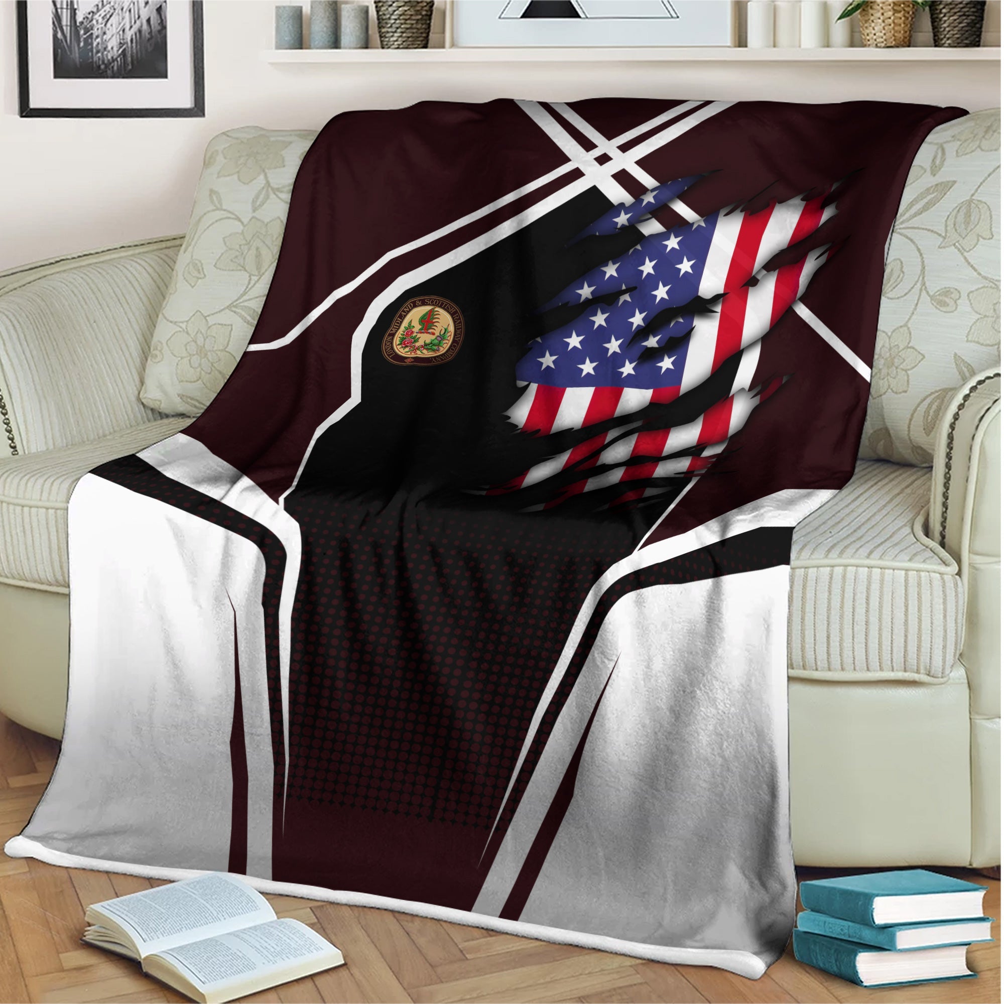Railspirit Personalized London, Midland and Scottish Railway Blanket American Vintage All Over Printed Blanket