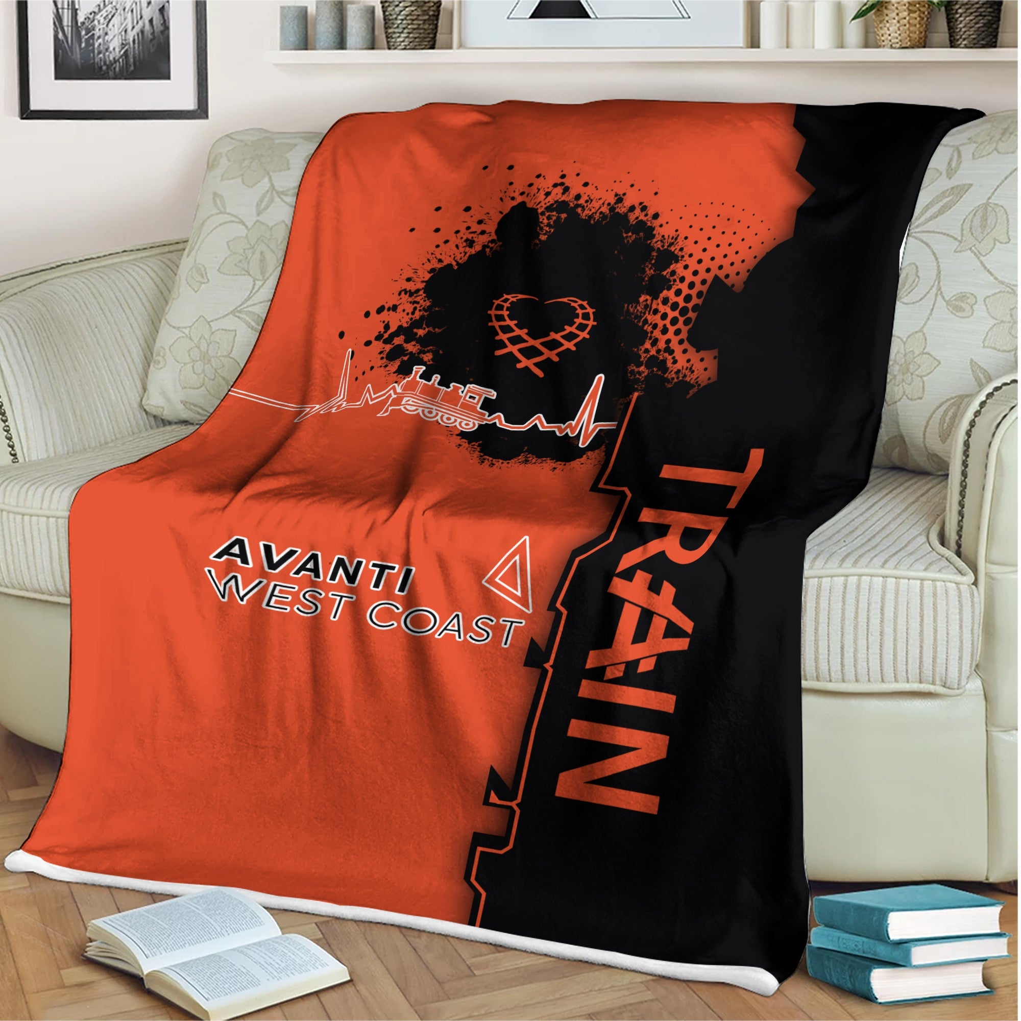 Railspirit Avanti West Coast Blanket Engine Heartbeat and Track Love Style Blanket Gift Idea For Train Lovers