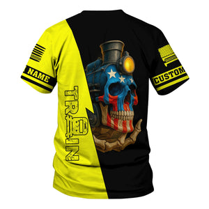 Railspirit Personalized Iowa Interstate Railroad T-Shirt Train Skull American Flag IAIS Shirt All Over Print