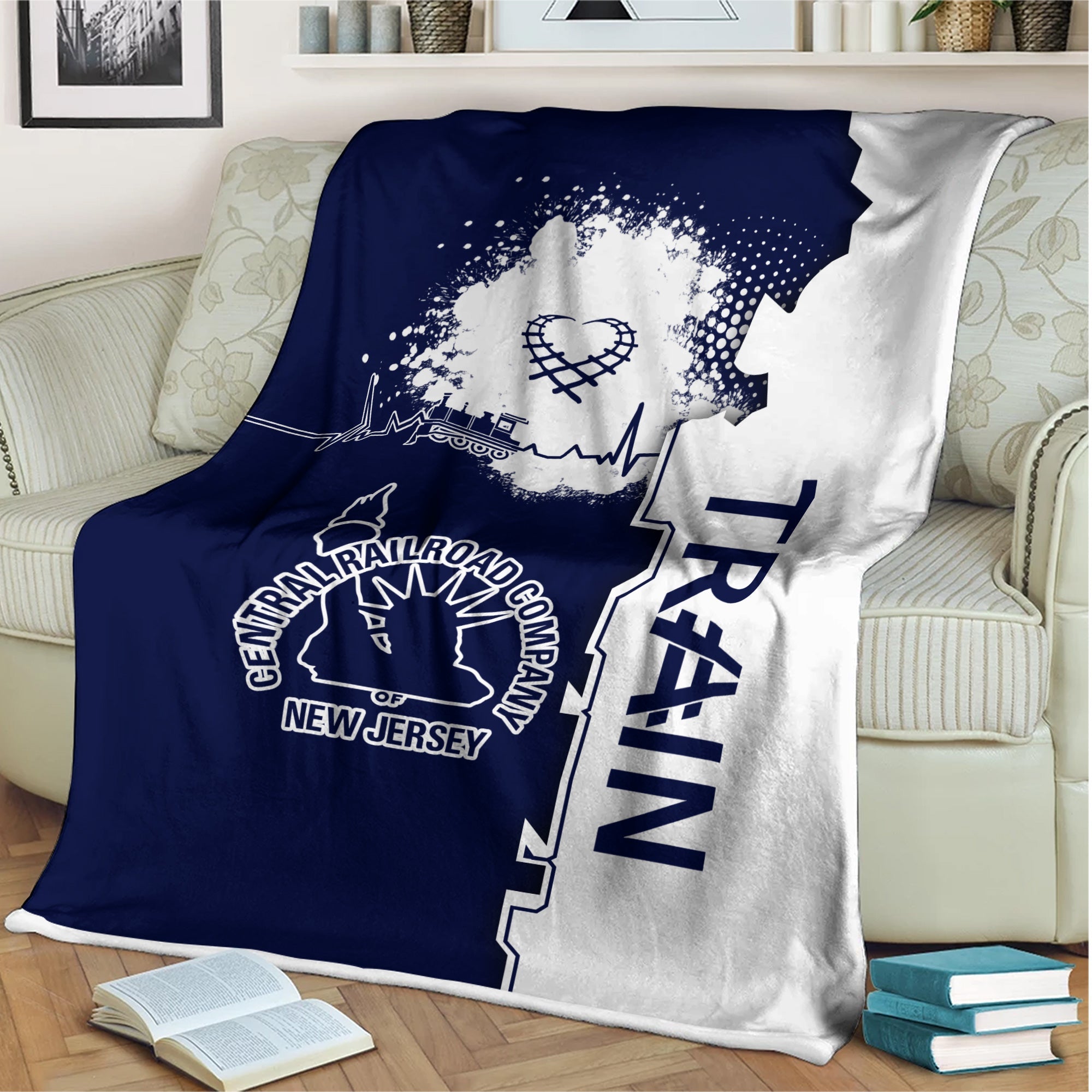 Railspirit Jersey Central Railroad Blanket Engine Heartbeat and Track Love Style Blanket Gift Idea For Train Lovers