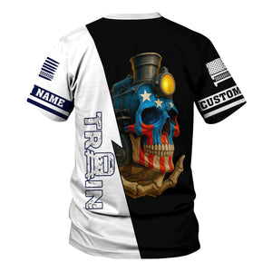 Railspirit Personalized CNJ Jersey Central Railroad T-Shirt Train Skull American Flag Shirt All Over Print