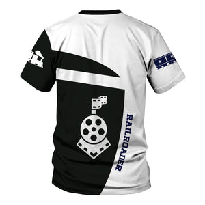 Railspirit Personalized CNJ Jersey Central Railroad T-Shirt All Aboard Steam Train Movie Projector Style Shirt