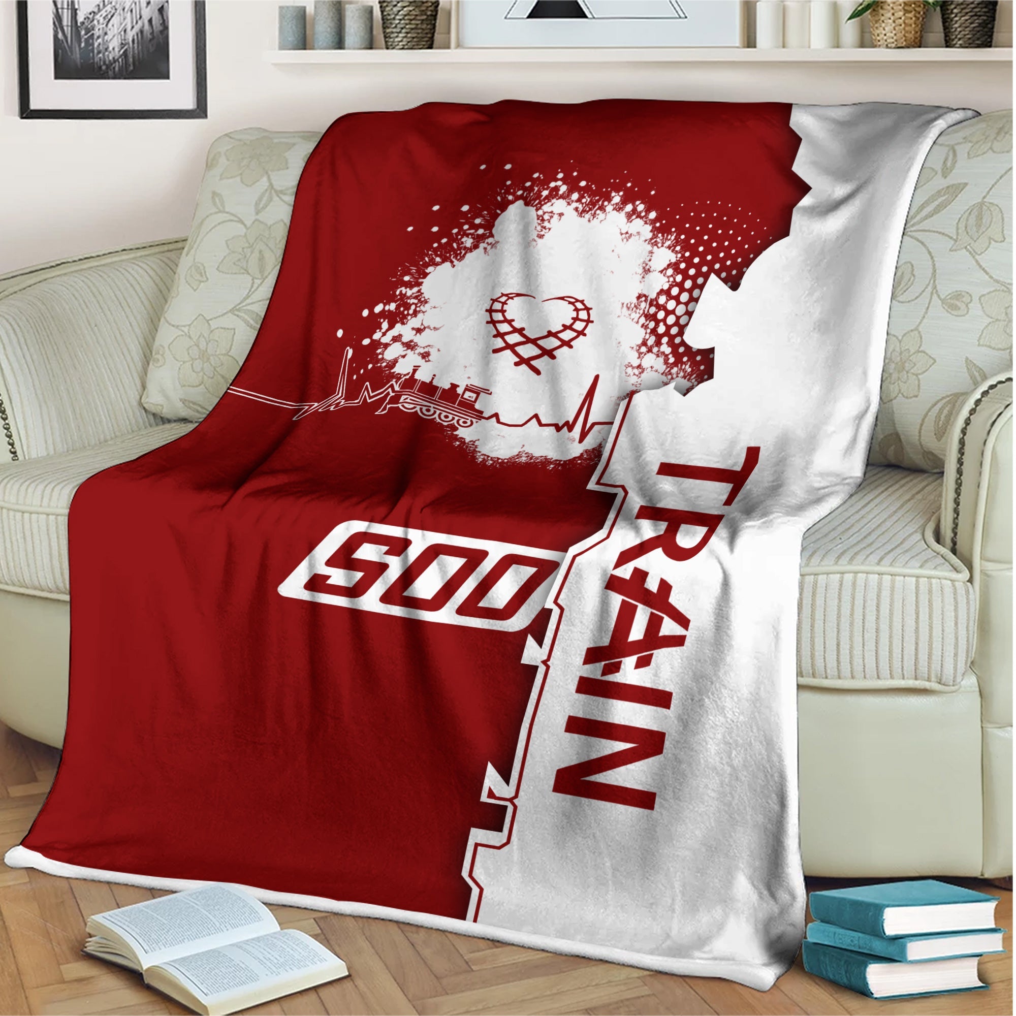 Railspirit Soo Line Railroad Blanket Engine Heartbeat and Track Love Style Blanket Gift Idea For Train Lovers