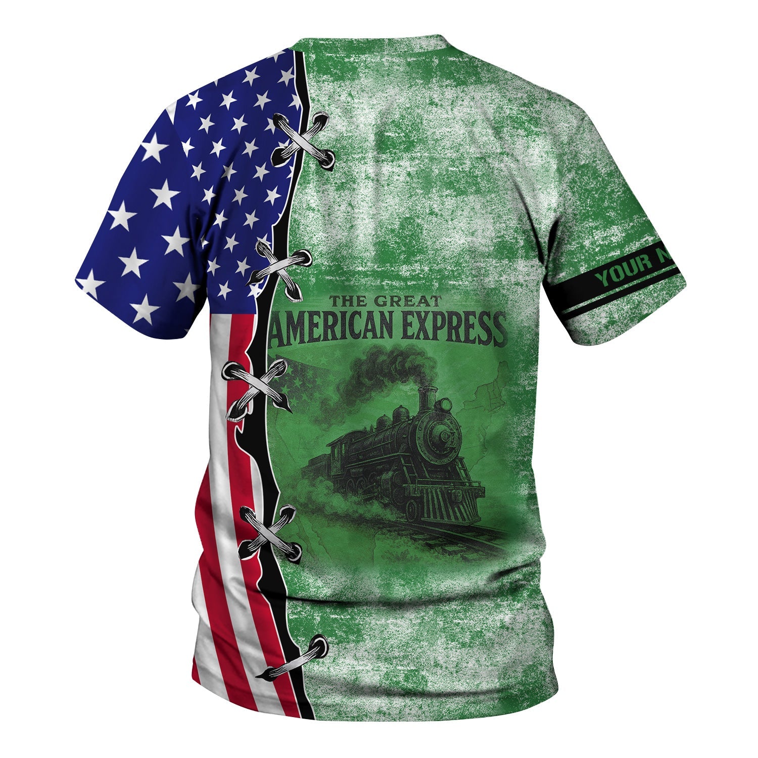 Railspirit Personalized Burlington Northern Railroad T-Shirt Retro American Express Train With USA Flag Shirt