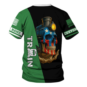 Railspirit Personalized Burlington Northern Railroad T-Shirt Train Skull American Flag Shirt All Over Print