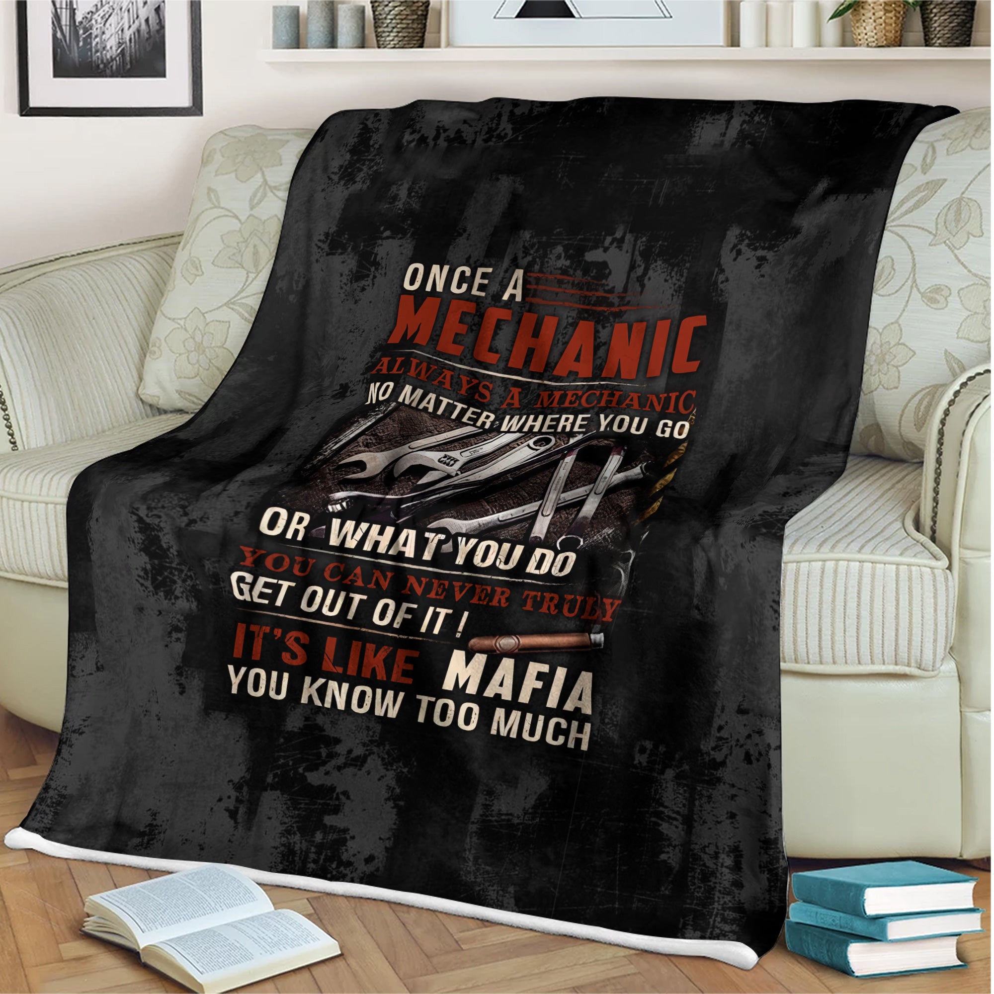 Mechanic Blanket Funny Quote, Once A Mechanic Always A Mechanic, Gift for Mechanic Lovers, Work, Garage, Car Enthusiasts, Automotive Blanket Home Decor
