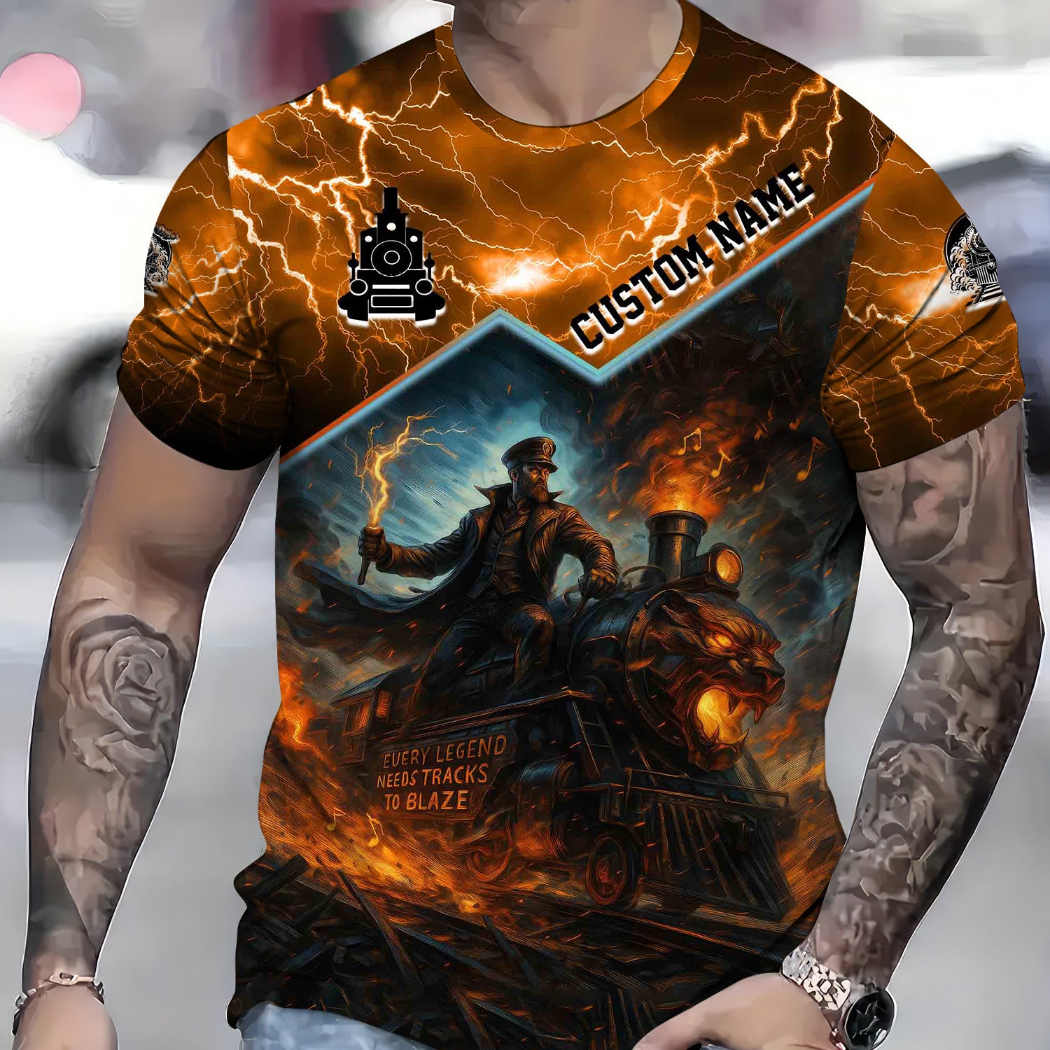 Personalized Train Shirt, Lightning Fire Custom Name, Steam Locomotive ...
