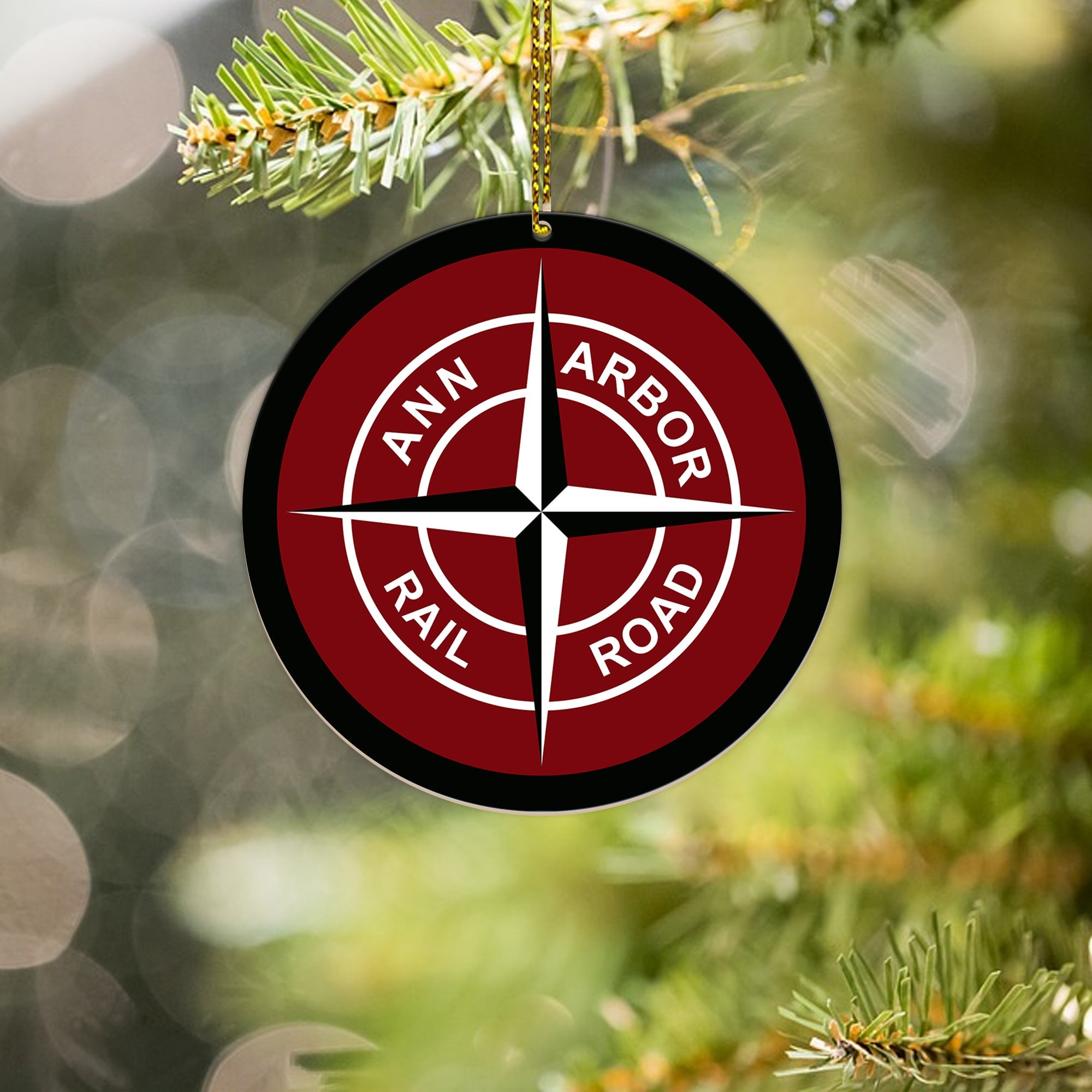 Ann Arbor Railroad Ornament, Vintage Train Logo Round Christmas Tree Decoration, Retro Railway Gift for Collectors