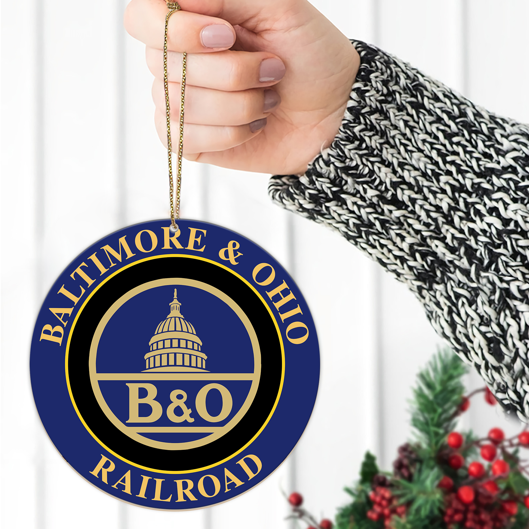 Baltimore and Ohio Railroad Ornament, Retro Train Logo Christmas Decor, Vintage Railway Ornament Gift Idea