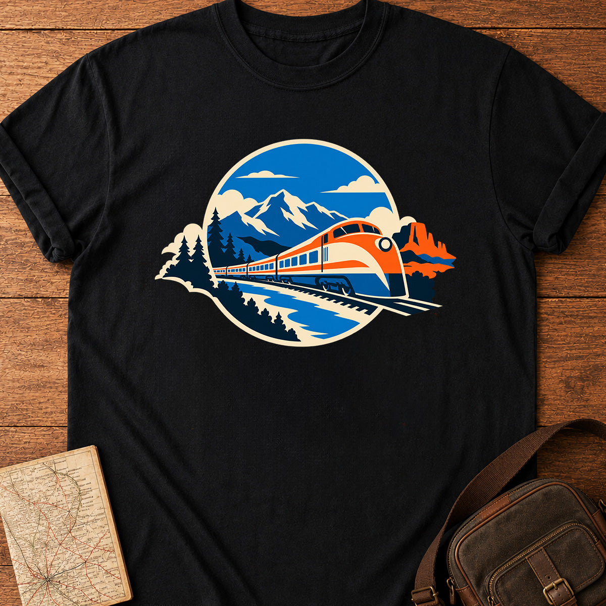 Colorful Circular Train Traveling Landscape T-shirt
