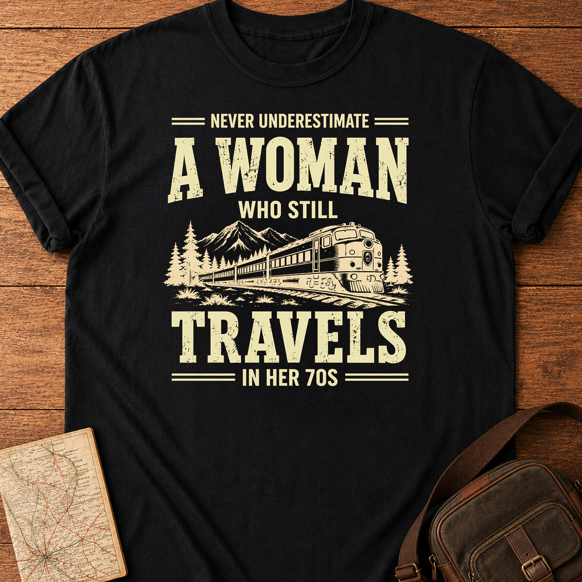 Never Underestimate a Woman Who Still Travels in Her 70s T-shirt