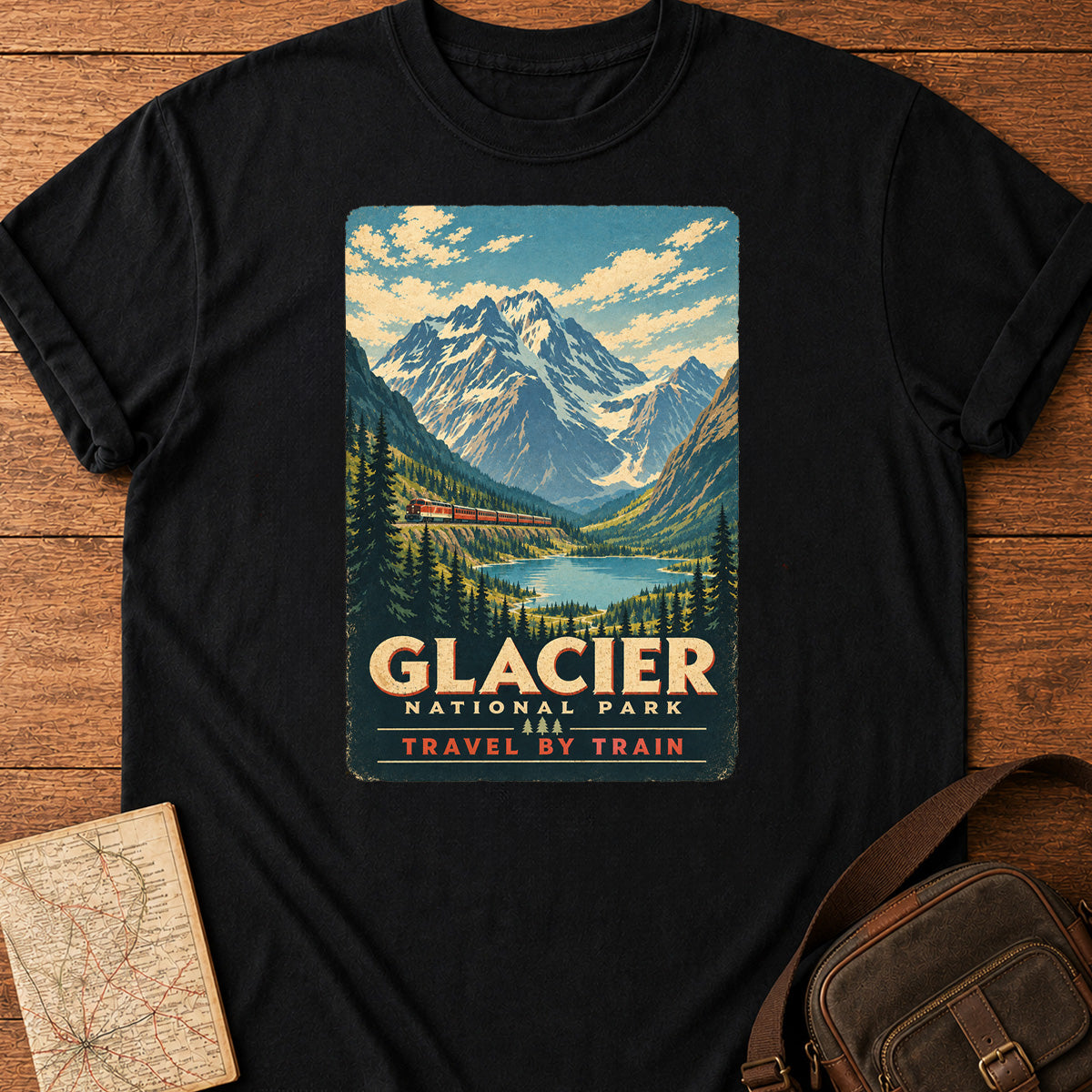 Glacier National Park Train Travel T-shirt