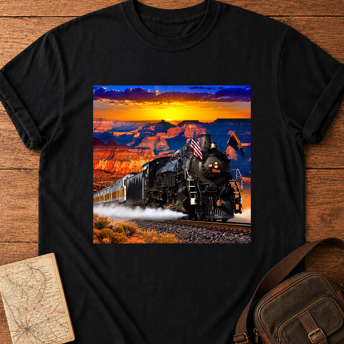 Vibrant Sunset Steam Train T-shirt