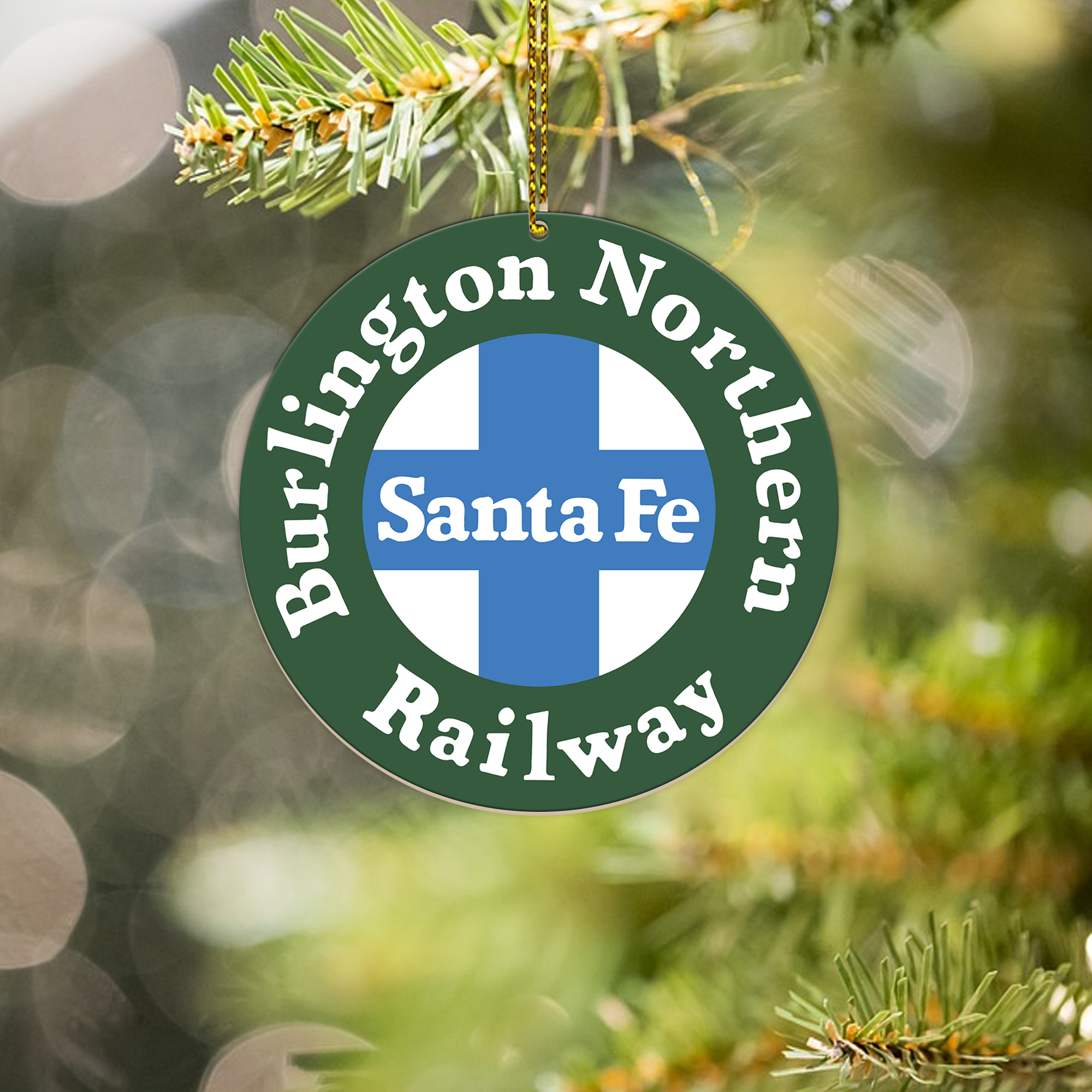 Burlington Northern Railroad Ornament, Vintage Train Logo Round Christmas Tree Decoration, Retro Railway Gift Idea
