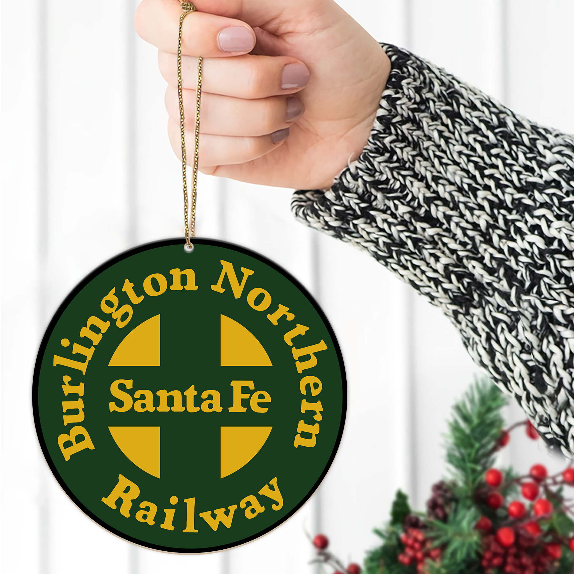 Burlington Northern Santa Fe Railway Ornament, Retro Train Logo Christmas Tree Decoration, Gift for Collectors
