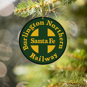 Burlington Northern Santa Fe Railway Ornament, Retro Train Logo Christmas Tree Decoration, Gift for Collectors