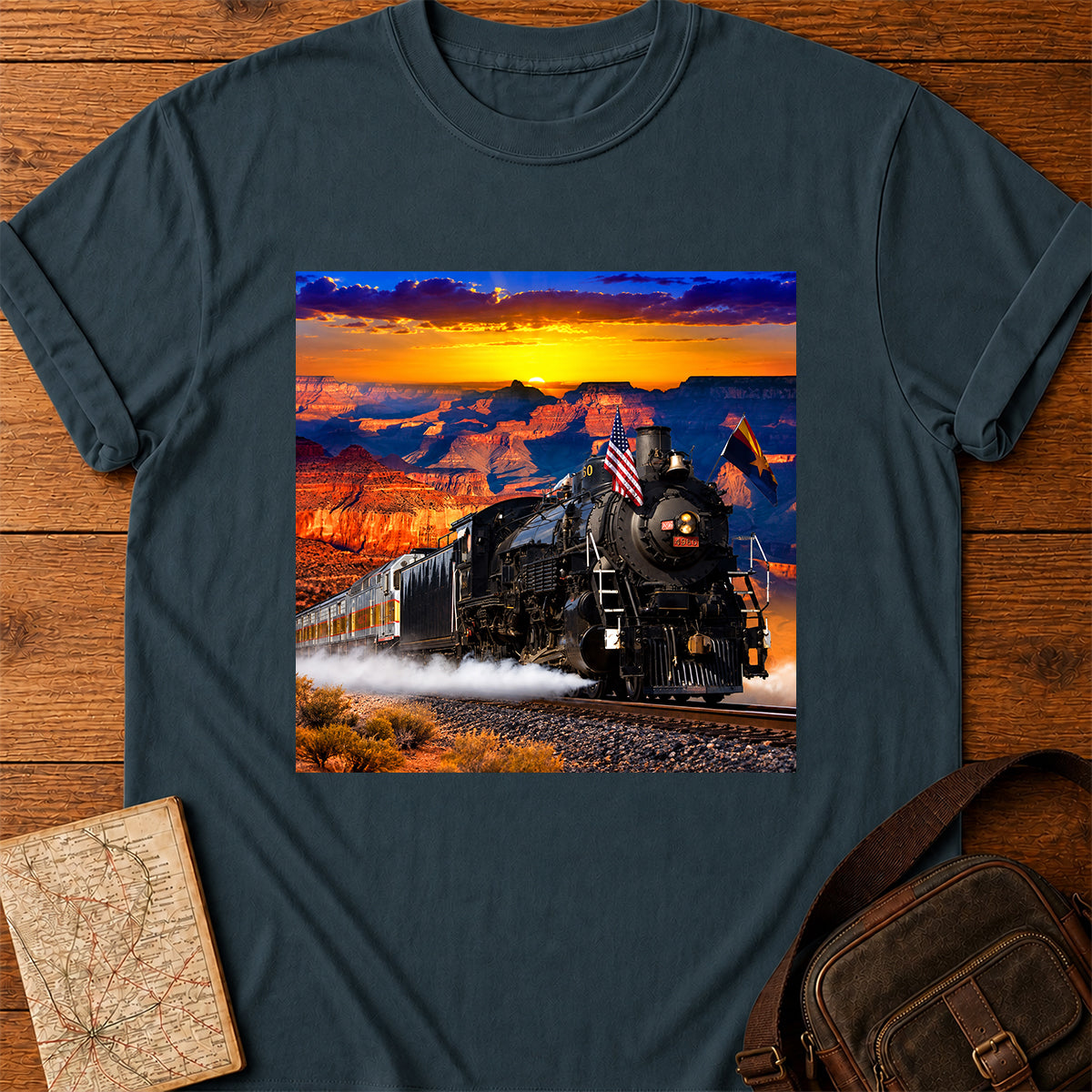 Vibrant Sunset Steam Train T-shirt