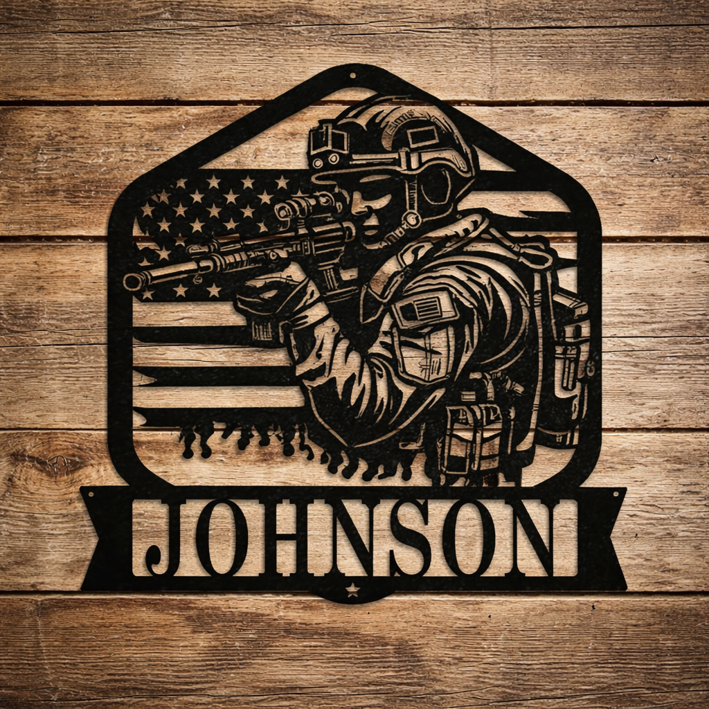 Personalized Soldier United State Flag Metal Sign, Custom Name Proud Veteran Sign Home Decor Gift For Veteran