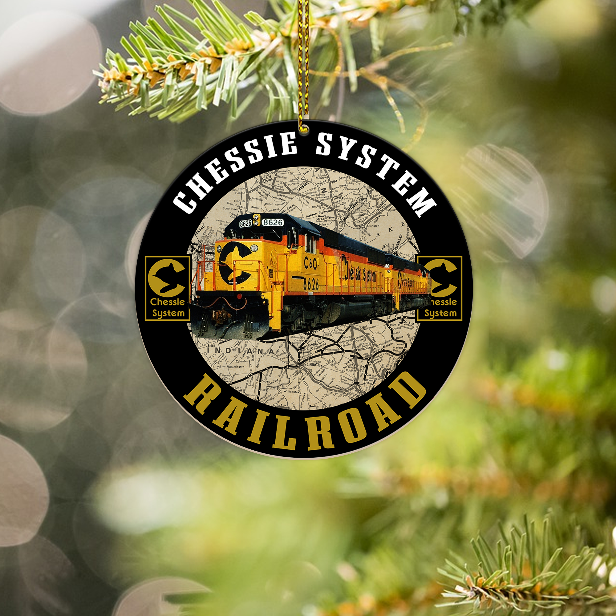 Chessie System Locomotive Ornament, Vintage Railroad Round Christmas Decoration, Retro Train Logo Gift for Collectors
