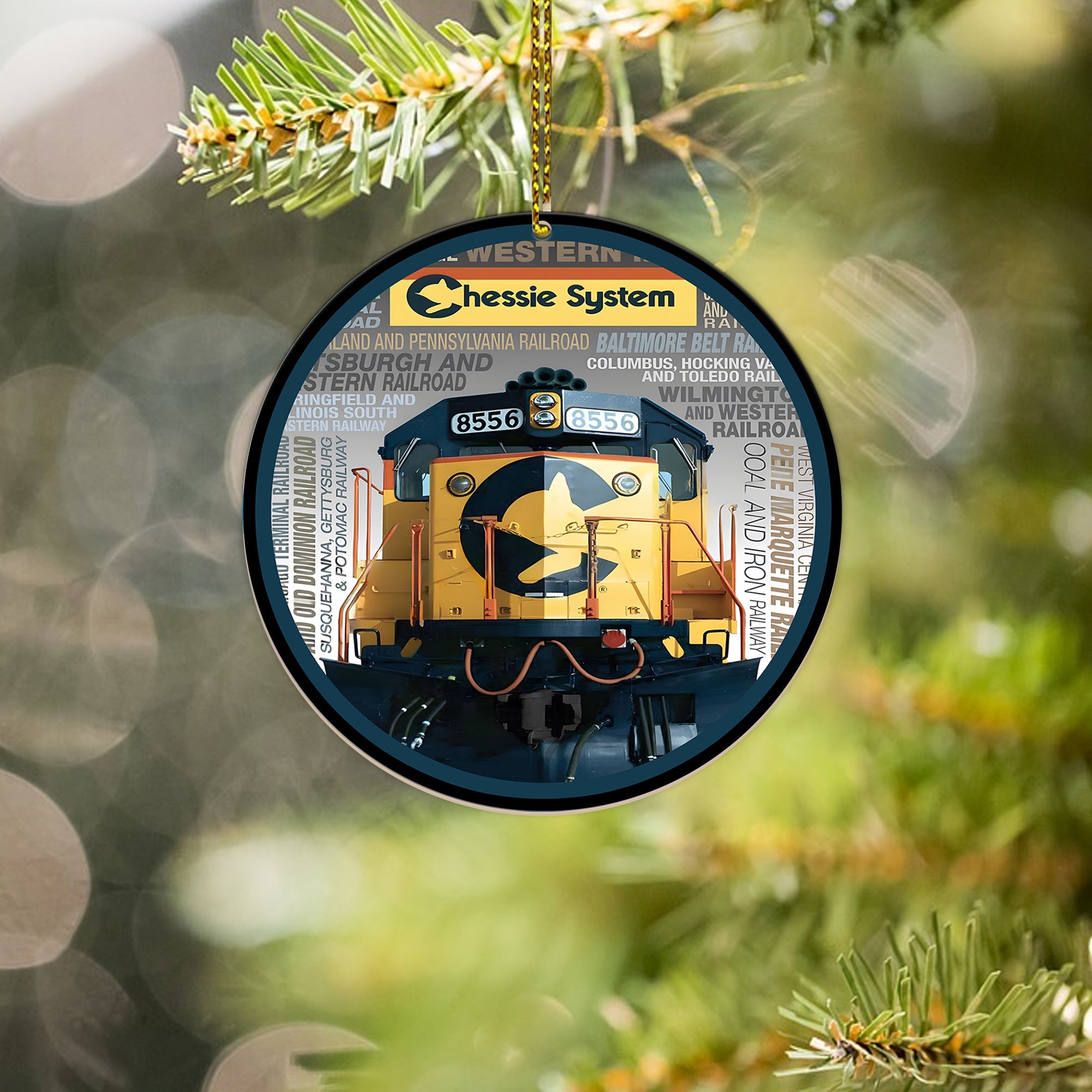 Chessie System Locomotive Ornament, Vintage Railroad Round Christmas Decoration, Retro Train Logo Gift for Enthusiasts