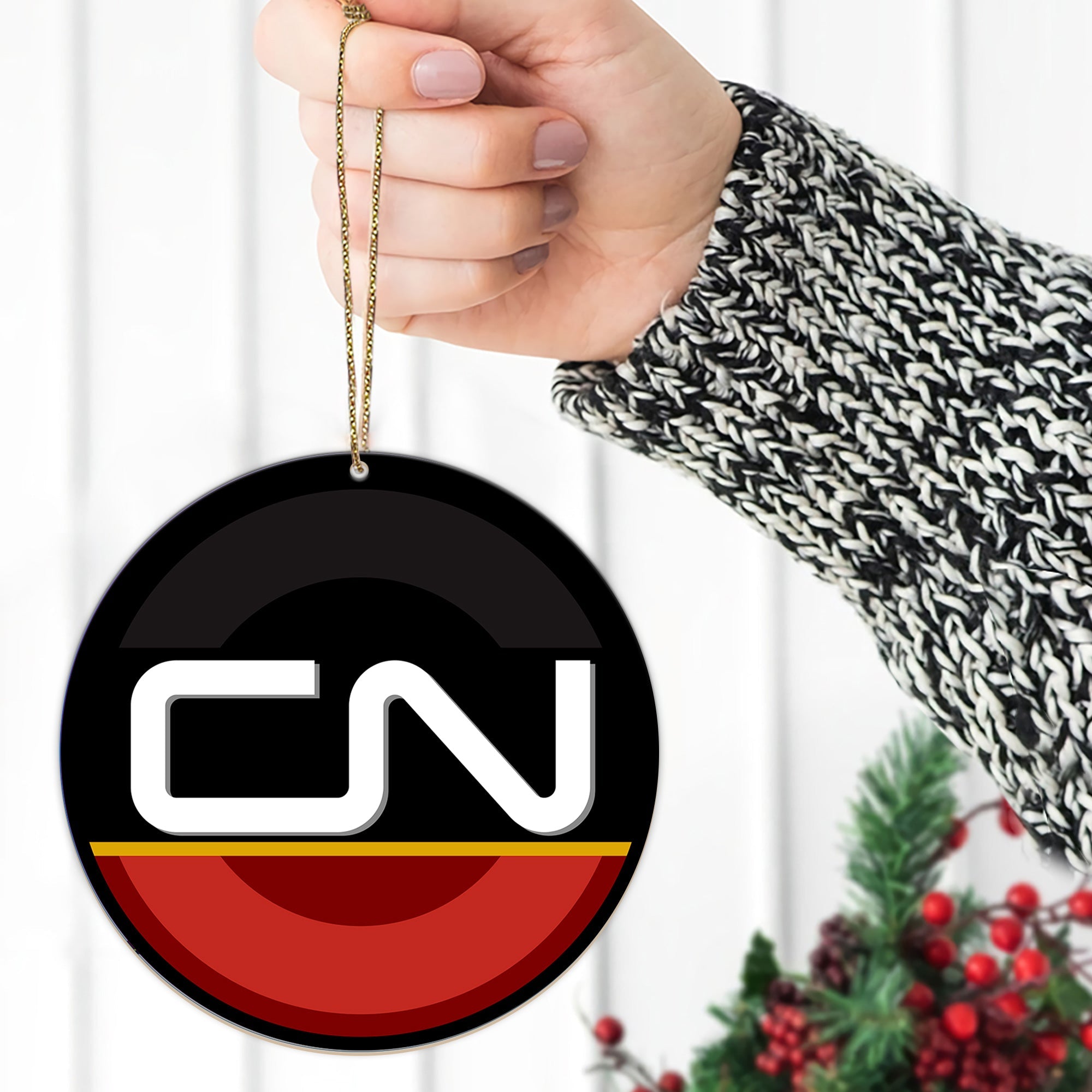 Canadian National Railway Ornament, Vintage CN Railroad Round Christmas Decoration, Gift for Train Lovers