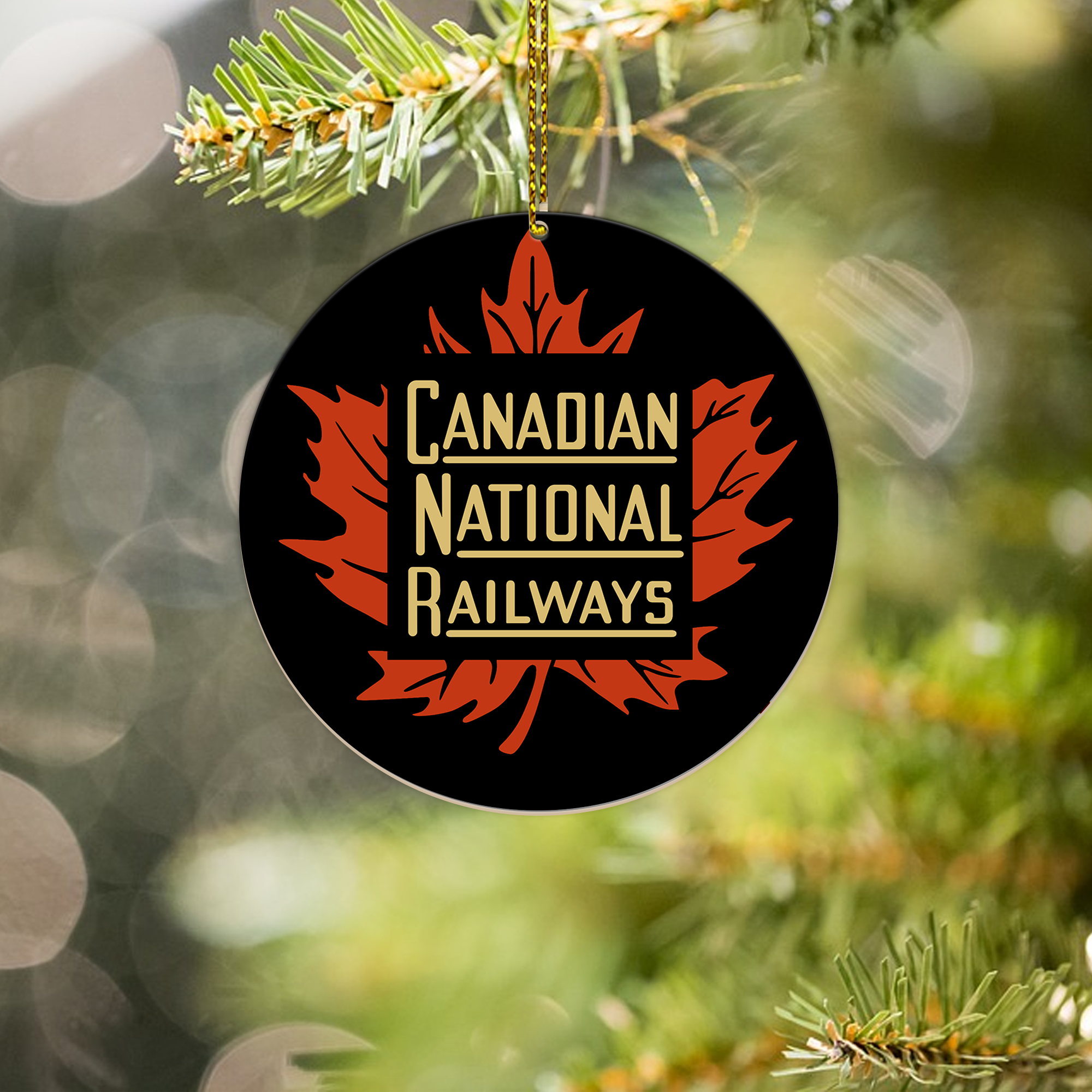 Canadian National Railroad Ornament, CN Vintage Train Logo Round Christmas Tree Decoration for Railway Enthusiasts