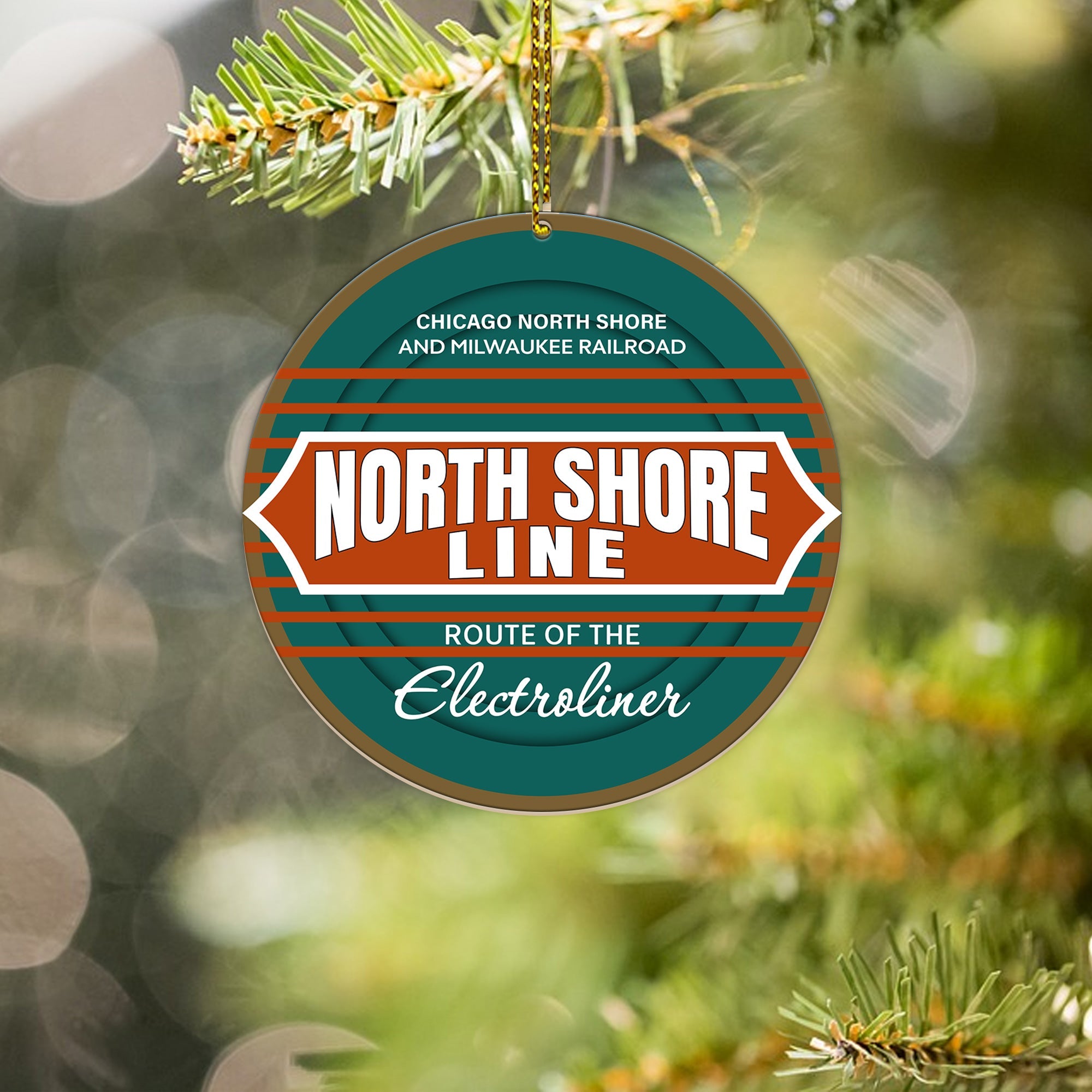 Chicago North Shore and Milwaukee Railroad Ornament, Vintage Train Logo Christmas Decoration for Train Collectors